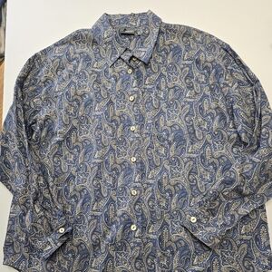 Western Lizwear Paisley Blue & Cream Large Petite Long Sleeve Button down Shirt